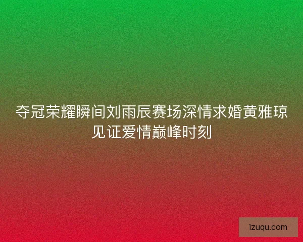 夺冠荣耀瞬间刘雨辰赛场深情求婚黄雅琼见证爱情巅峰时刻