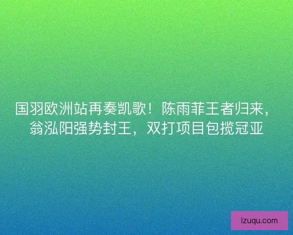国羽欧洲站再奏凯歌！陈雨菲王者归来，翁泓阳强势封王，双打项目包揽冠亚